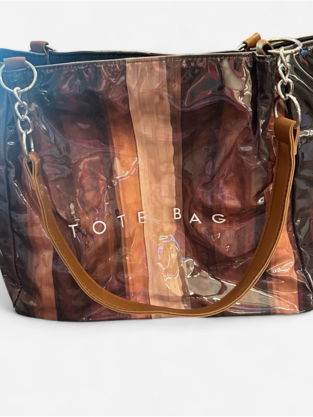 Tote Bag Clear Stripe Shopper in Brown